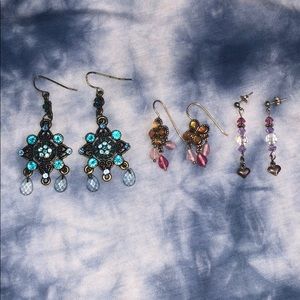 bundle of 3 pairs of dangling earrings